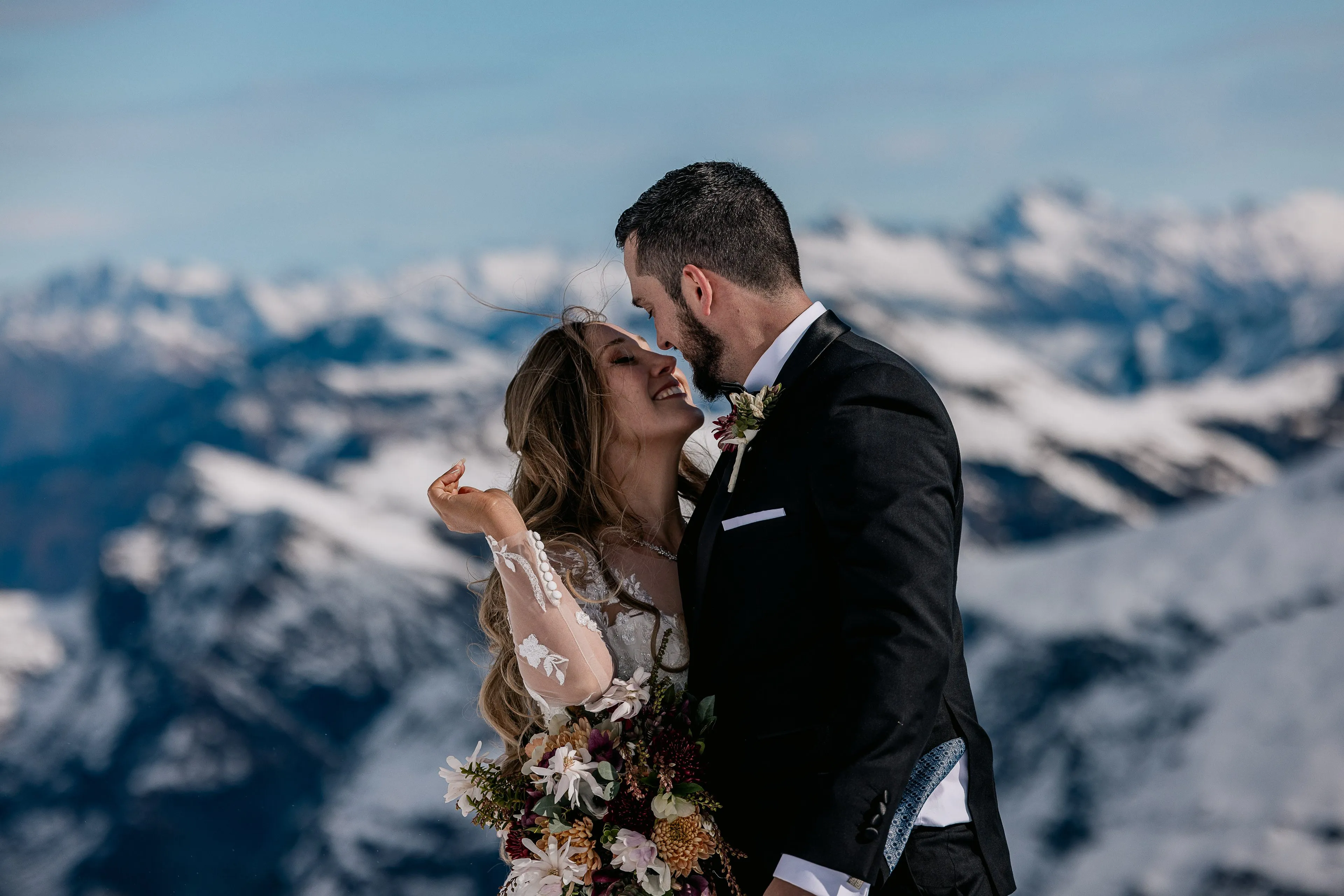 A helicopter wedding on Fog Peak near Mt Aspiring National Park, Wānaka