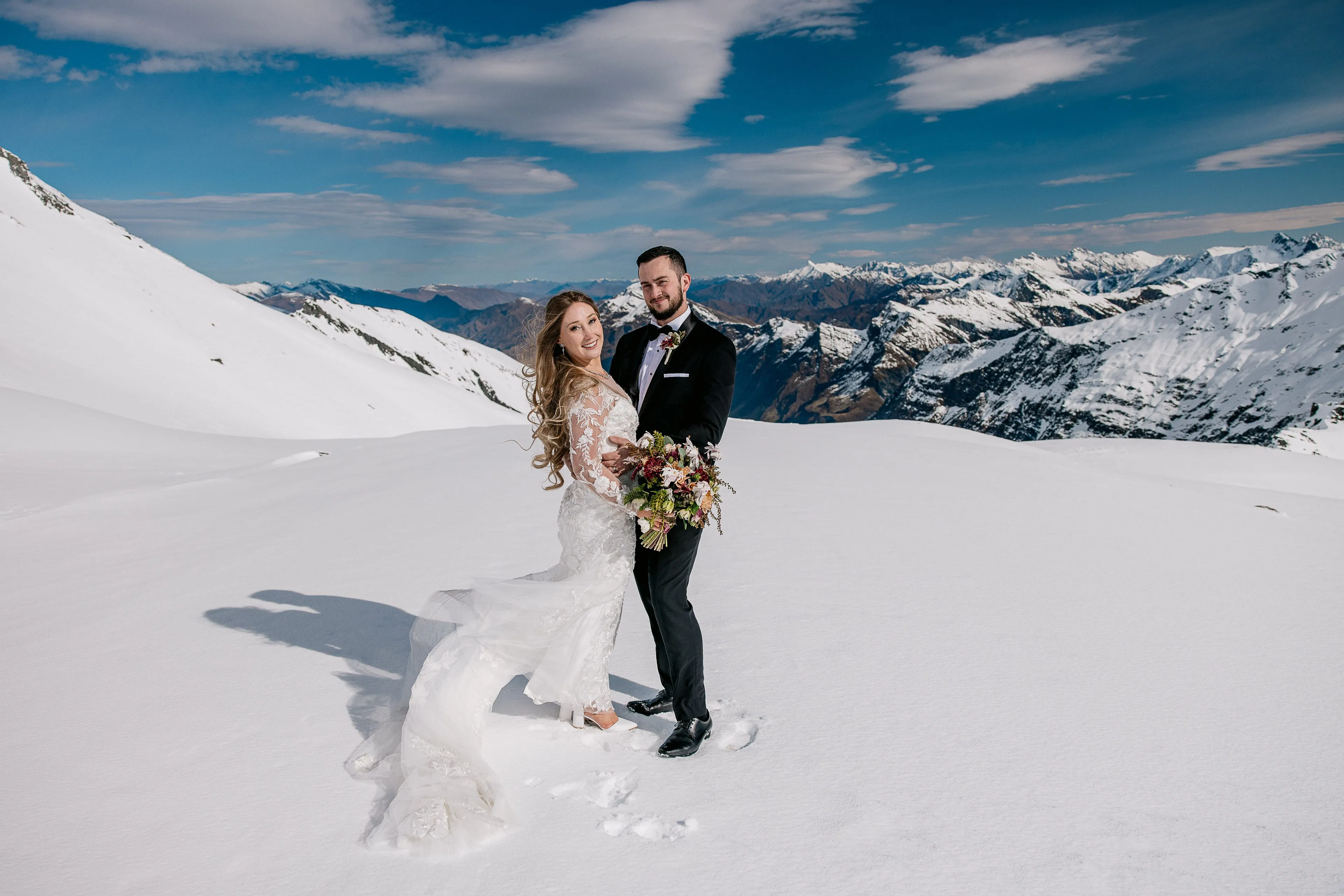 A helicopter wedding on Fog Peak near Mt Aspiring National Park, Wānaka