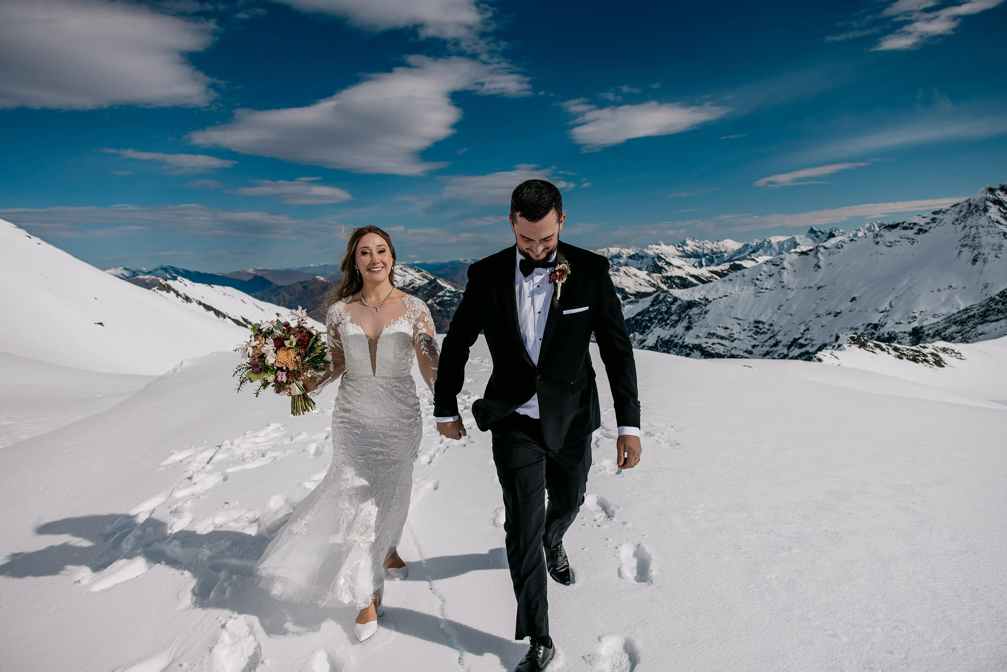 A helicopter wedding on Fog Peak near Mt Aspiring National Park, Wānaka