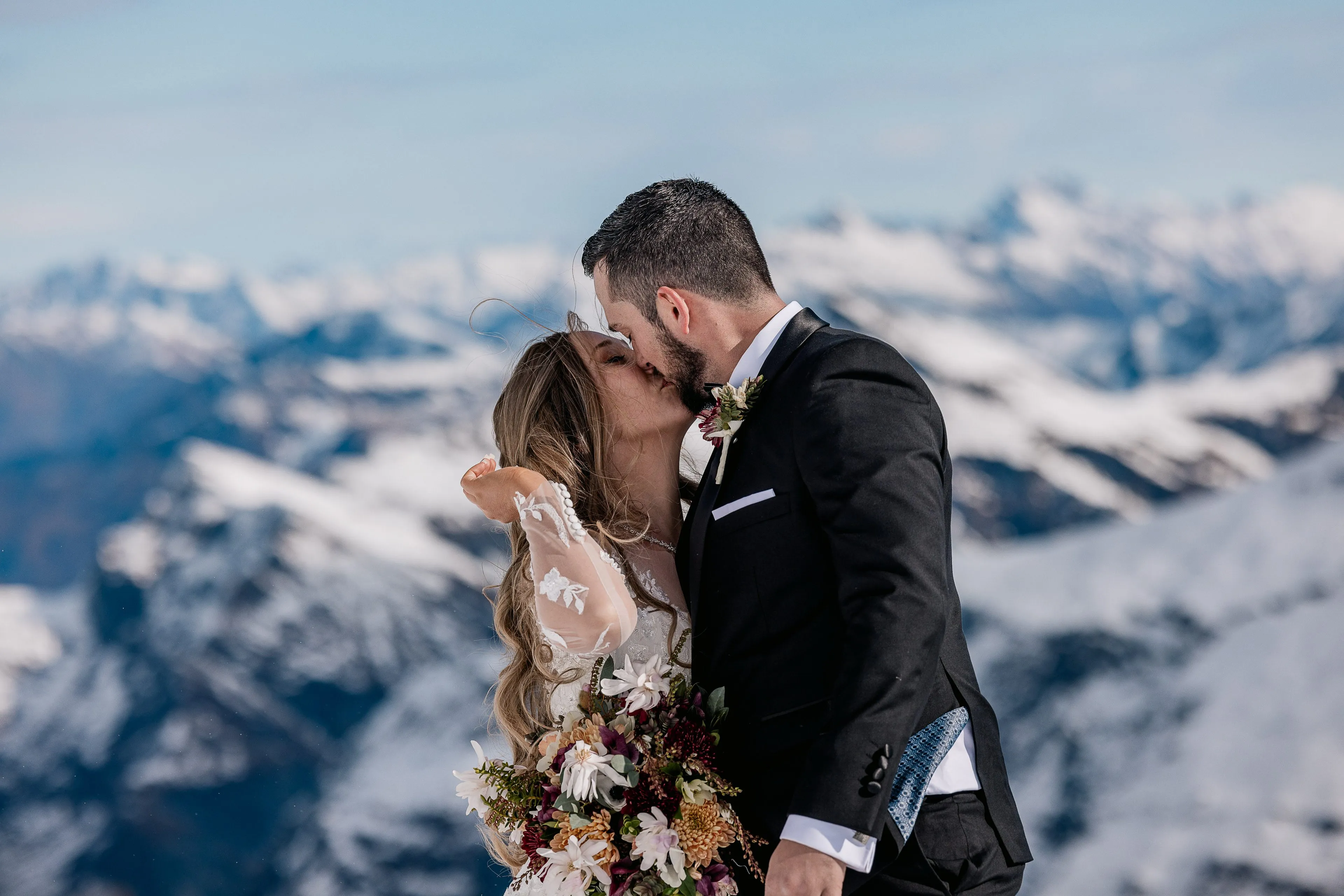 A helicopter wedding on Fog Peak near Mt Aspiring National Park, Wānaka