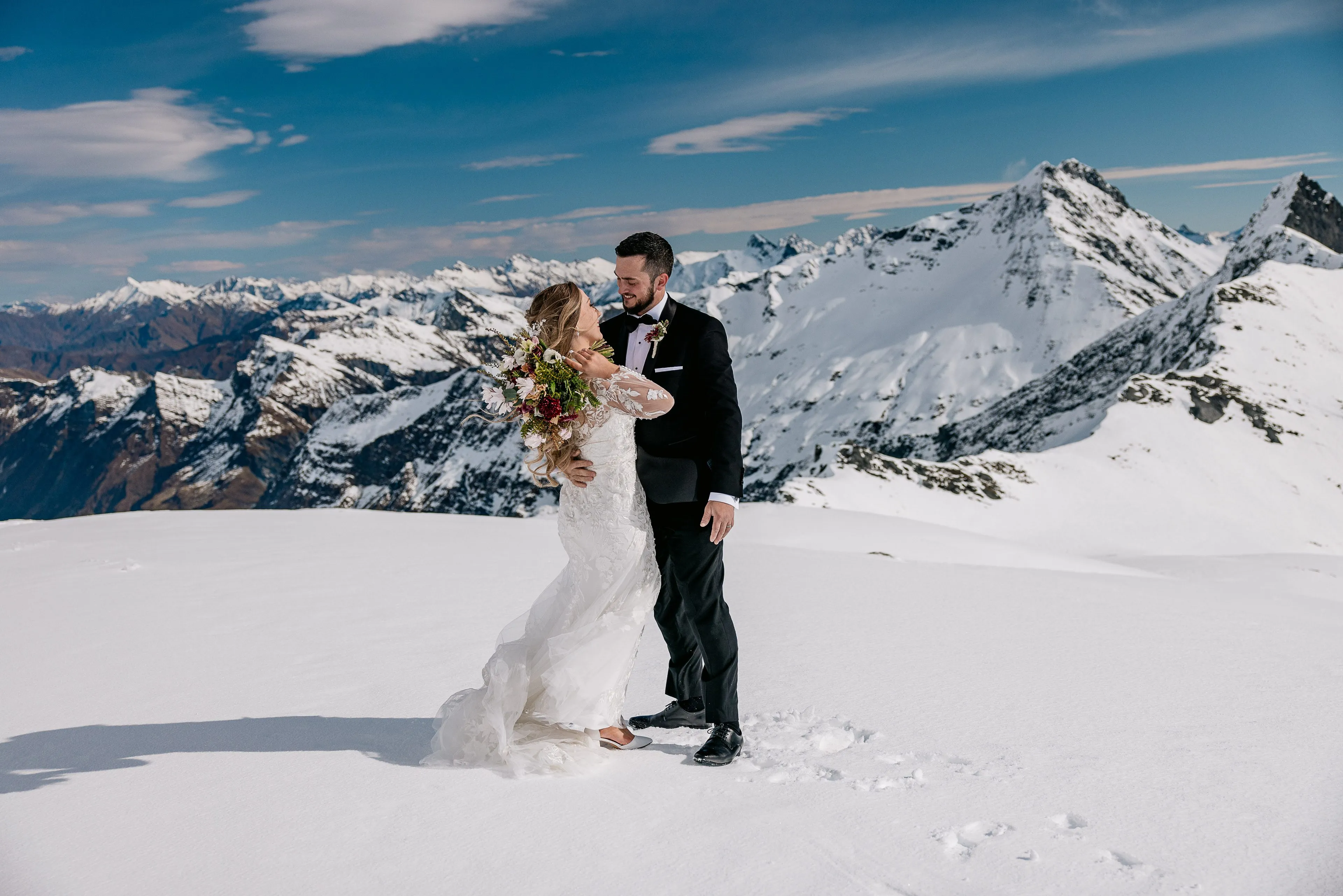 A helicopter wedding on Fog Peak near Mt Aspiring National Park, Wānaka