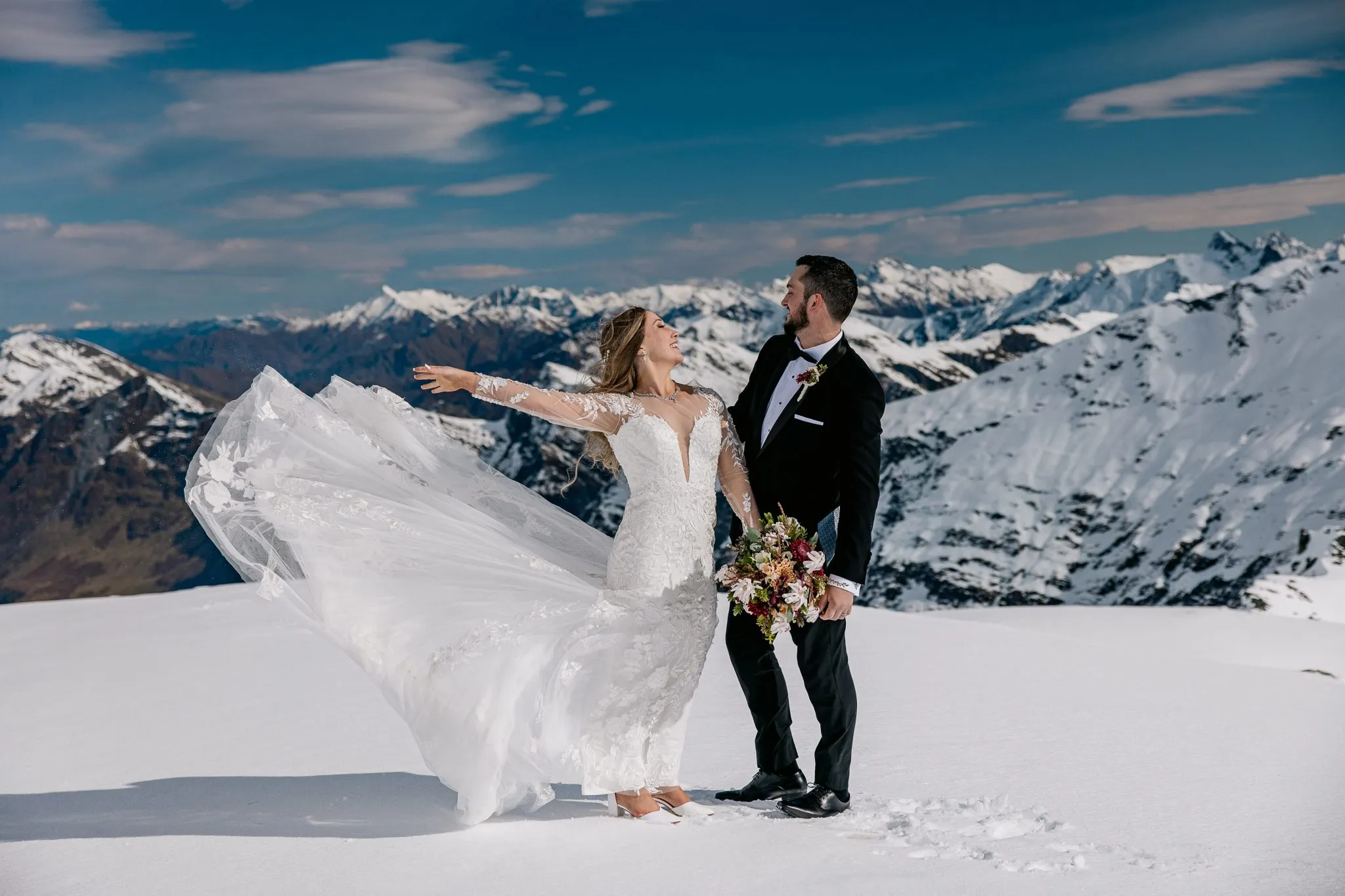 A helicopter wedding on Fog Peak near Mt Aspiring National Park