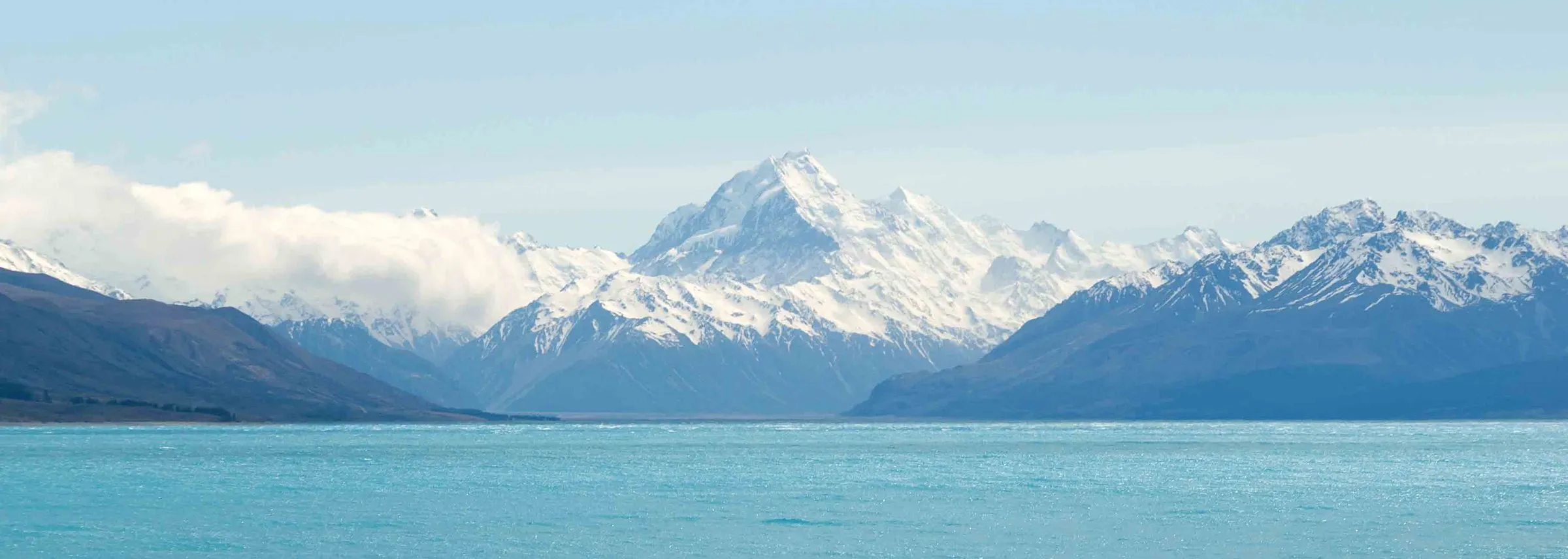 Aoraki / Mount Cook rising above the turquoise water of Lake Pukaki