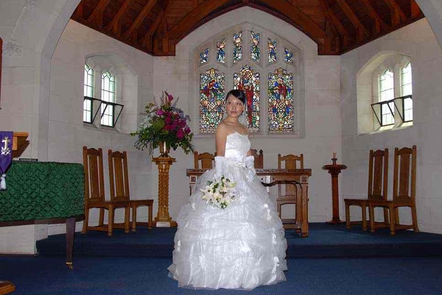 A beautiful bride in the Cashmere Church for her dream wedding