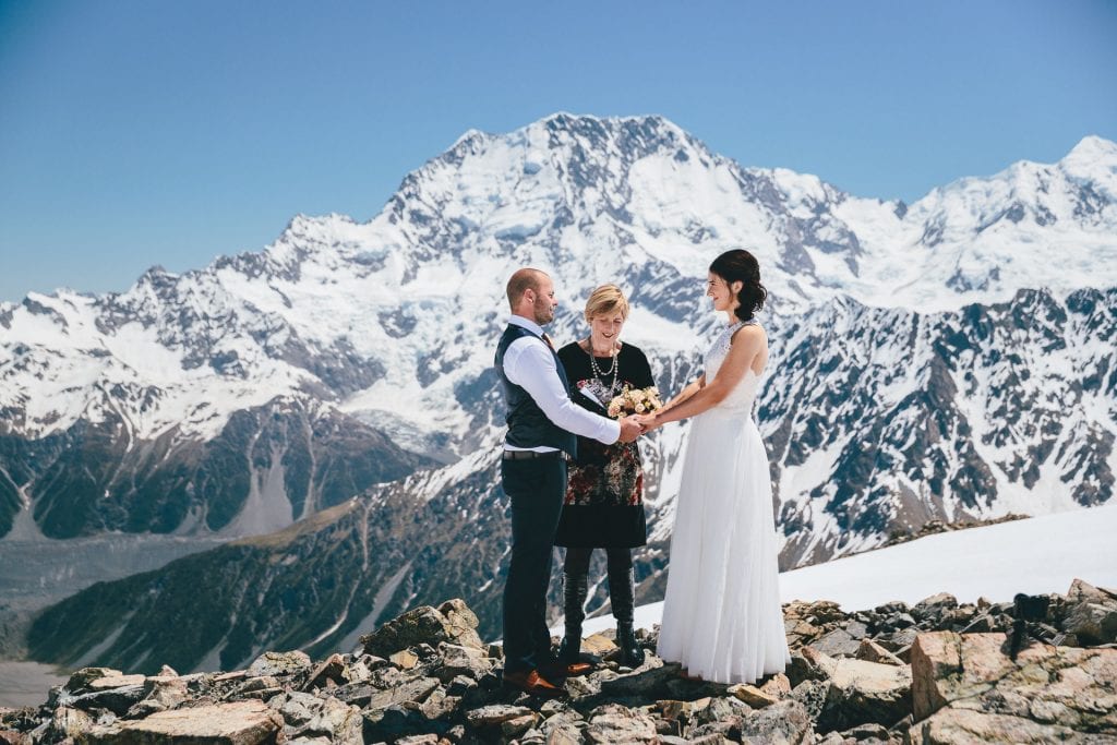 Snow wedding ceremony on Mt Cook with New Zealand Dream Weddings
